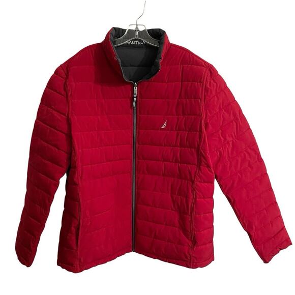 Nautica Jacket Men Size XXL Red Gray Puffer Quilted Reversible Stretch Ski Warm - Picture 1 of 9